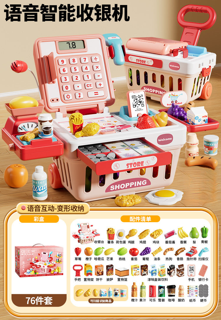 Kids convenience store supermarket cash register toy for boys and girls play house popular kitchen simulation shopping cart