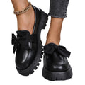 cross-border large size 35-43 black loafers women's niche bow thick bottom small leather shoes retroflats women