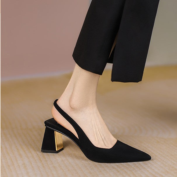 2025 summer new sexy fashion versatile pointed toe chunky heel sandals open side slip-on export high heel sandals for women