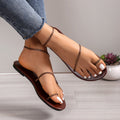 Export new arrival thin strap plus size woven thin strap sandals casual lightweight flats beach shoes toe roman shoes
