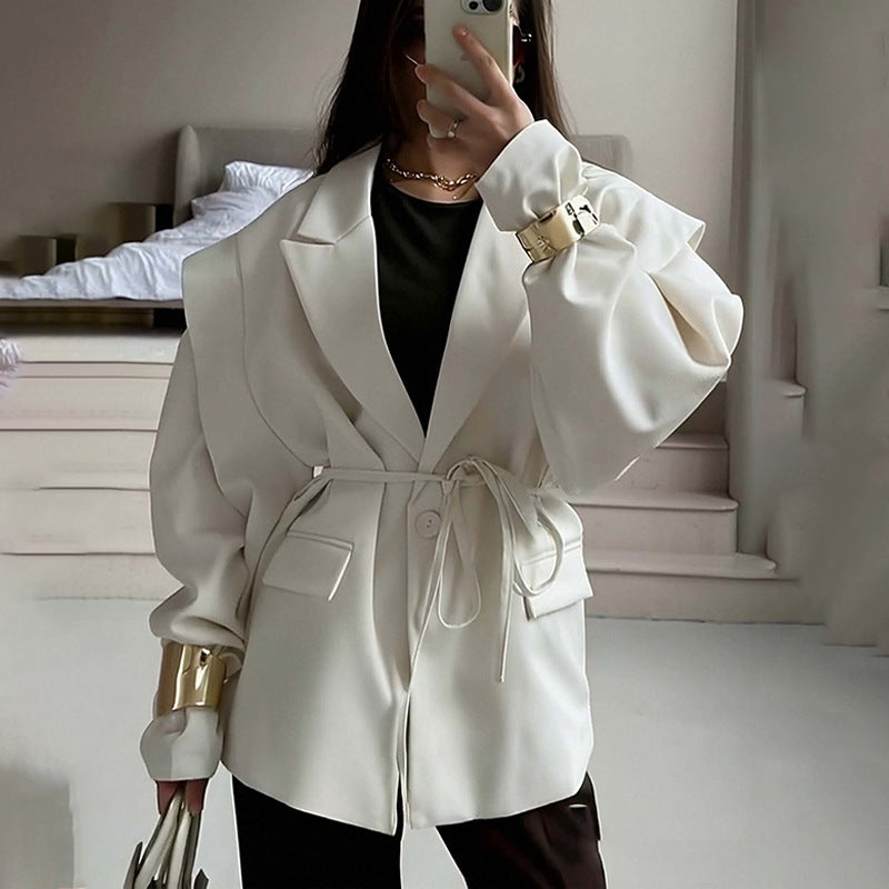 cross-border e-commerce women's fashion: european and american summer new arrivals - stylish, figure-flattering, tie-waist, versatile v-neck blazer jacket