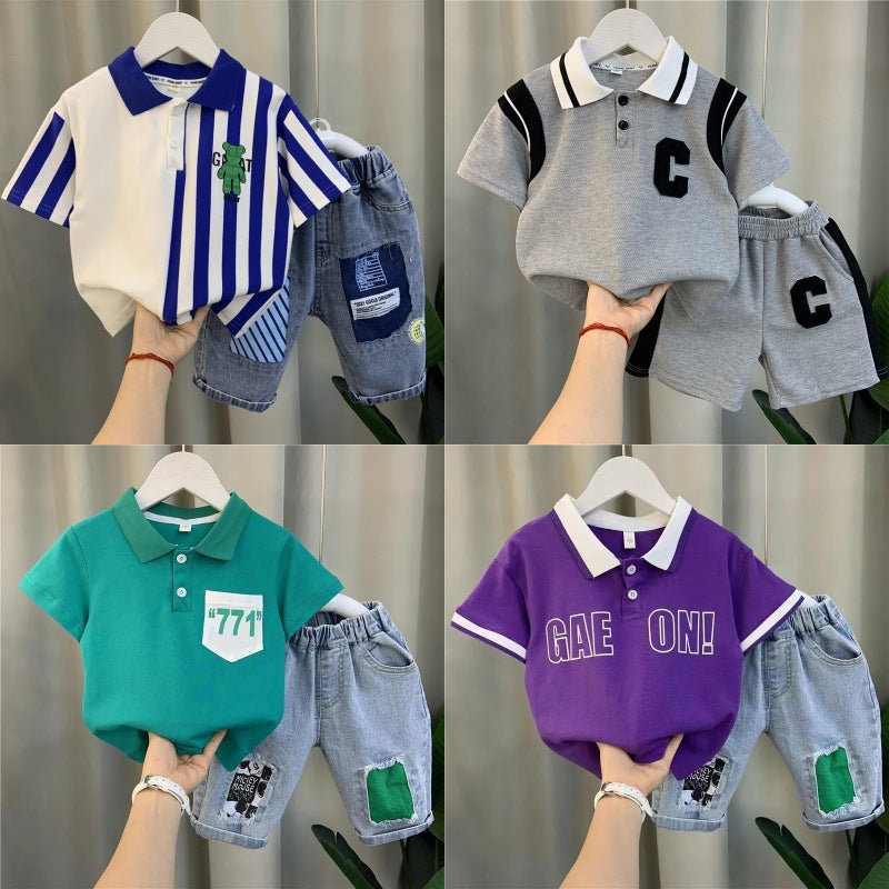 Boys' summer short-sleeve set: new  stylish baby summer outfit, korean-style cool and trendy short-sleeve clothes for kids