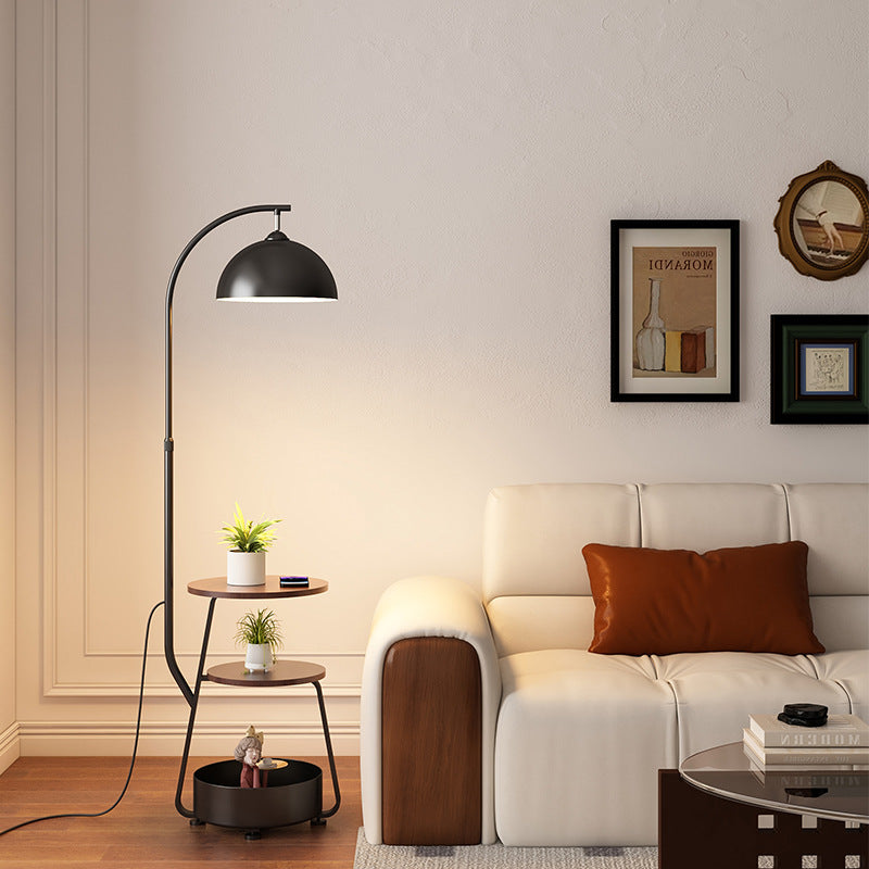 Wood style living room sofa corner floor lamp charging storage all-in-one coffee table lamp cream style bedroom atmosphere lamp