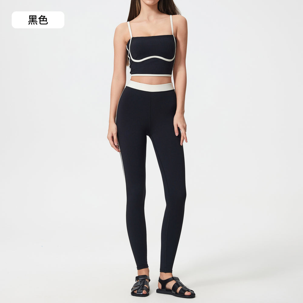 Contrast color sports tennis skirt yoga suit women's high intensity bubble wrap vest women's nude butt lift fitness nine-point pants