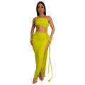 C7342 cross-border   fashion women's summer casual wrap chest side slit sexy long skirt