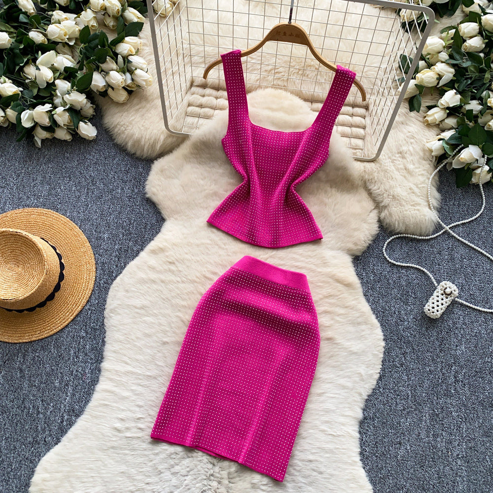 Luxury knit cami two-piece set for women - slim fit, figure-flattering, and chic for summer . perfect for work and everyday wear