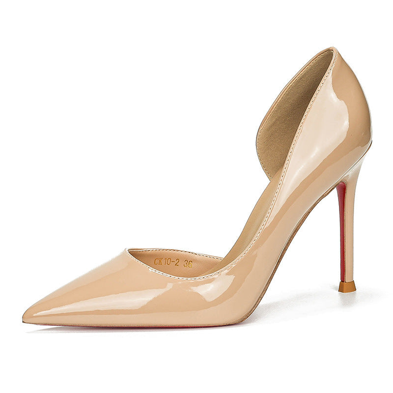 French red bottom side open pointed toe high heels women's stiletto heels autumn and winter flatssexyeleganteasiest for matchaccessible luxuryclassy