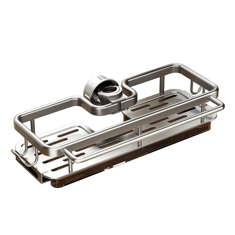 Space aluminum faucet rack, space aluminum drain basket, kitchen sink storage hook, rag rack, nail-free mesh basket