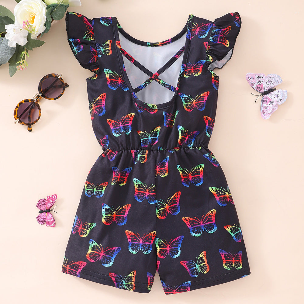 Kids' flutter sleeve striped butterfly open-back romper