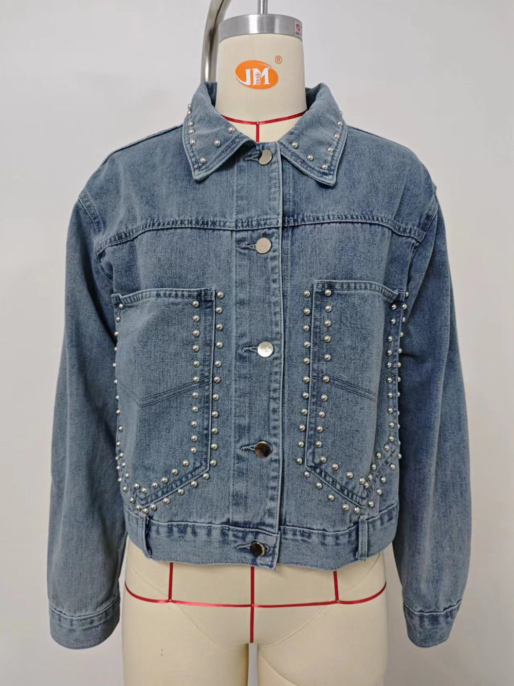 European and american cross-border e-commerce  new arrival: turn-down collar long sleeve metal button rivet washed denim long sleeve jacket for women