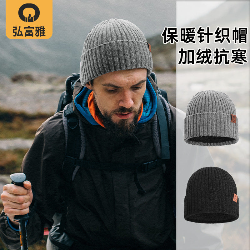 Cross-border knitted wool hats for men and women, thickened warm camping in winter, hiking tourism, cold-proof ear protectors, pullover hats