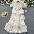 French sweet style pink lantern sleeve dress - women's spring/autumn cinched waist ruffle trim elegant cake dress - slimming