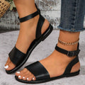 Plus size women's summer sandals - open toe, minimalist flat roman sandals with metal buckle strap - perfect for students