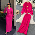 Lazy style metal buckle knittingcardigantopstwo-piece set women's autumclassy sense silm hip skirt suit