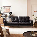 Nebula sofa, glossy black oil wax leather, high-back, small apartment, retro, vintage, southeast asian style