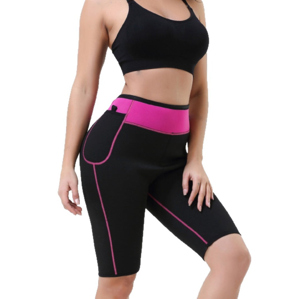 [thickened] gym sweat yoga pants neoprene butt lifting heating sauna sports three-quarter body shaping pants