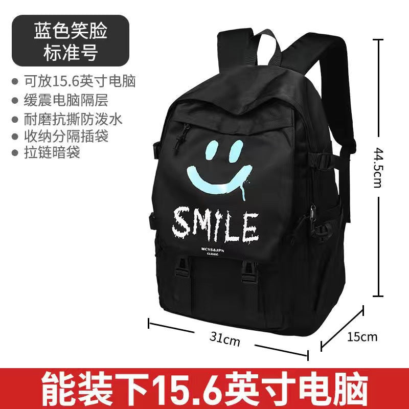 New Korean version backpack fashion couple bag computer junior high school college student schoolbag large capacity smiley face men's and women's backpack