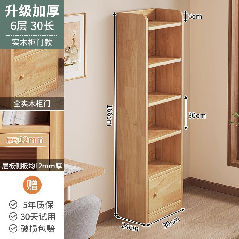 Pure solid wood bookshelf Floor-to-ceiling locker Children's pine storage cabinet Storage against the wall Student household bookcase with door