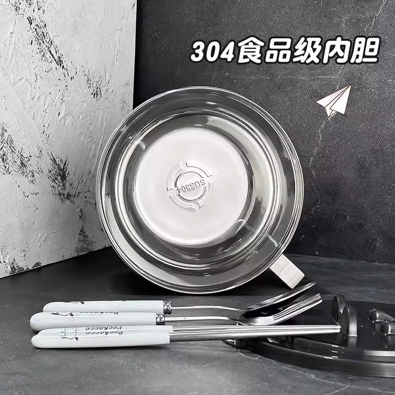 Stainless steel instant noodle bowl with cover bowl, student instant noodle bowl for dormitory, instant noodle artifact canteen, bowl and chopsticks set