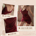 New arrivalsexy deep v pleated double-layer overlapping suspender hip-covering sexy intimates short skirt pure desire temptation hot nightgown