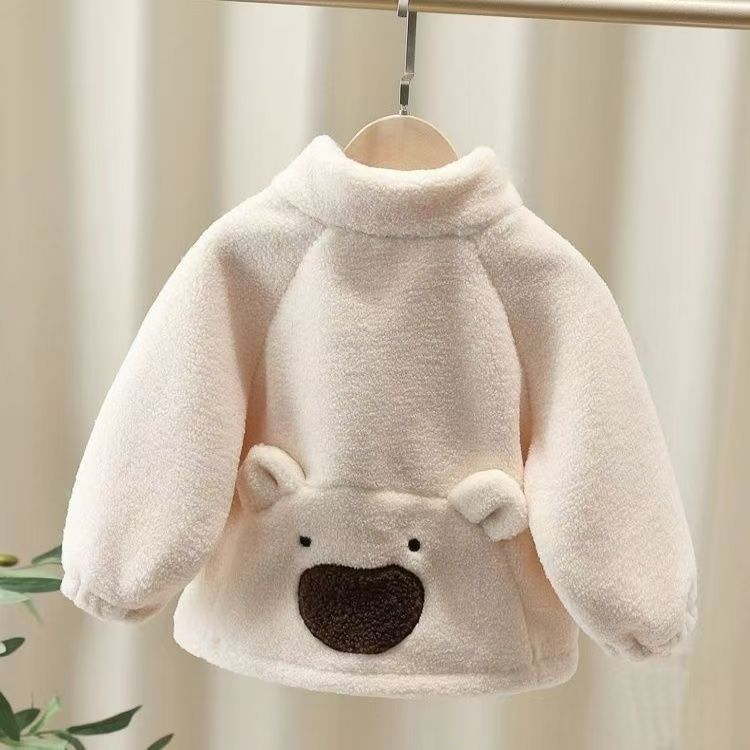 Kidsfleece-linedoutwearnew arrivalbabyfall and winterthickenedcashmere boys and girls styleheattech winter tops