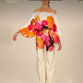 european and american women's fashion printed off-the-shoulder loose batwing sleeve cinched-waist wide-leg pants two-piece set, customizable