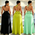 C7805 cross-border  new women's halter deep v cutout starfish ruffle maxi dress banquet evening gown