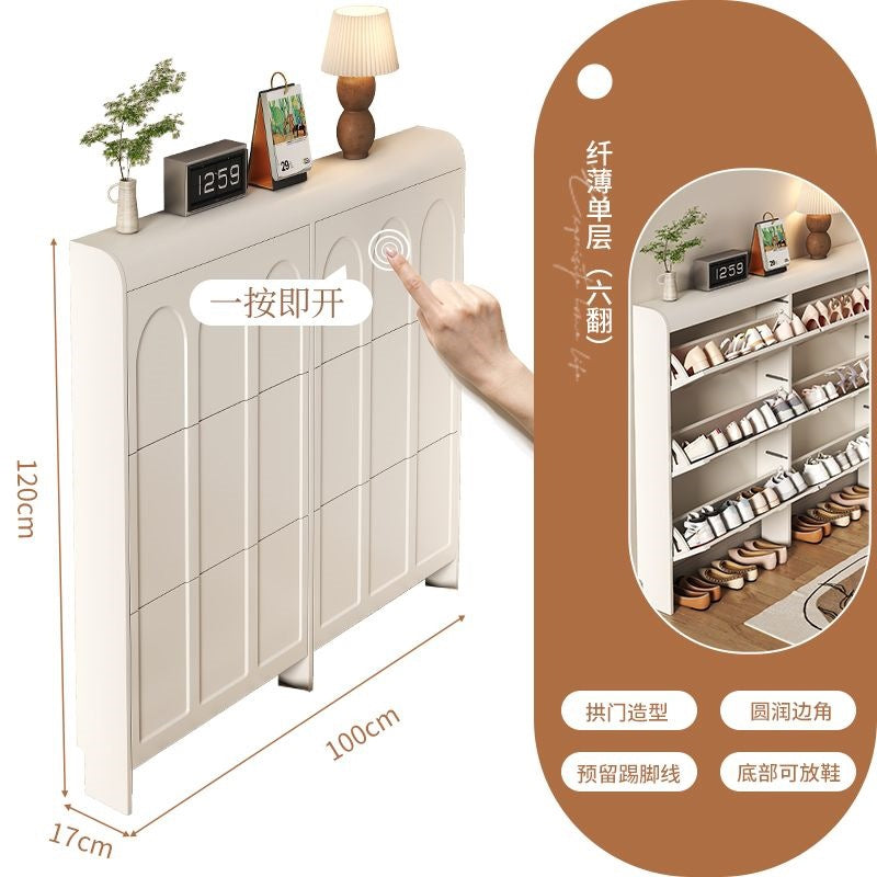 Cream style tipping shoe cabinet for home door entrance door entrance cabinet all-in-one space-saving ultra-thin multi-layer storage shoe rack