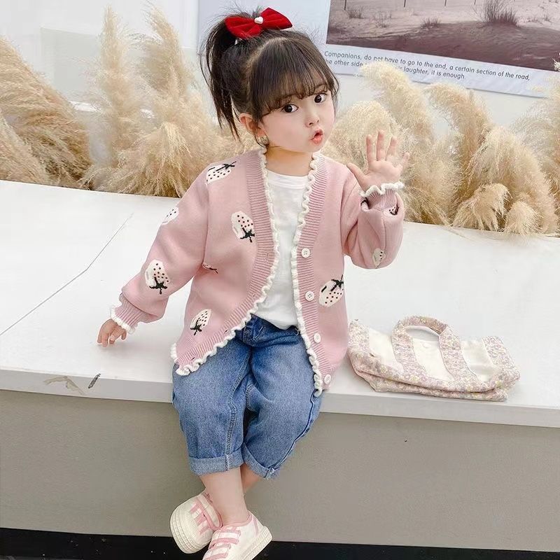 Girls' knitted cardigan - fleece lined, extra thick, new  autumn/winter collection, stylish sweater top/jacket for toddlers and young children