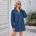 european and american cross-border spring/summer new women's  washed vintage denim midi long sleeve dress