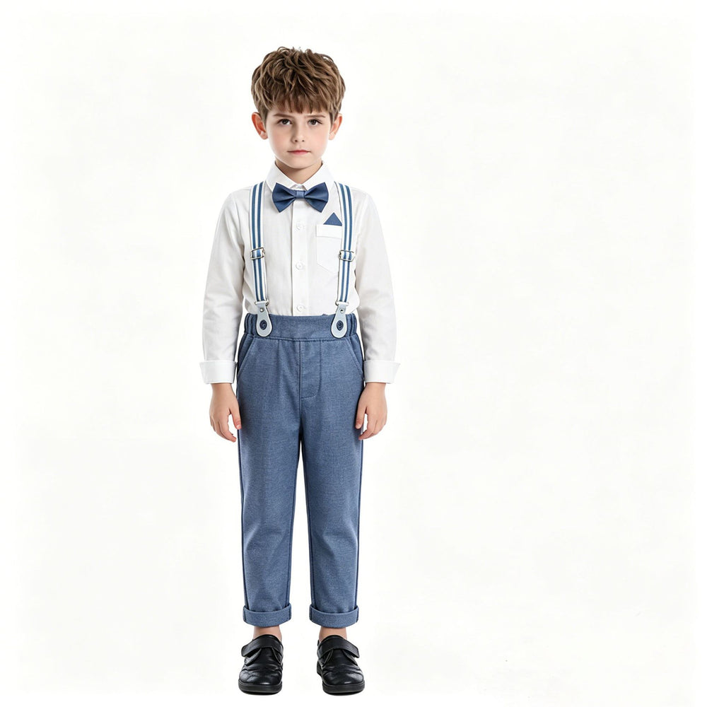 Handsome boyssummersuitwhitelong sleevesshirt suspenderspantstwo-piece setbaby boybirthday dress