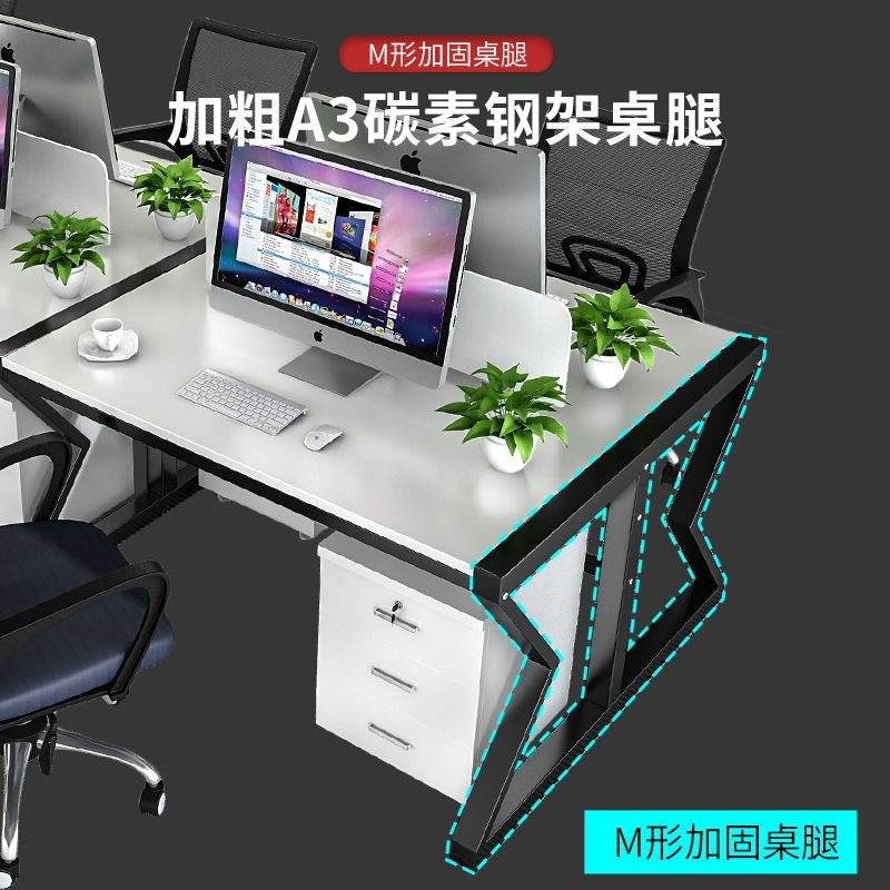Minimalist modern computer desk with screen, staff workstation, office furniture, employee desk and chair combination - 4, 6, or 8 seater options available