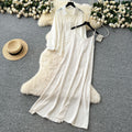 Eleganttwo-piece set women's niche style lazy style outer wear thin looselong sleeves sun protection shirt outwear + suspender dress