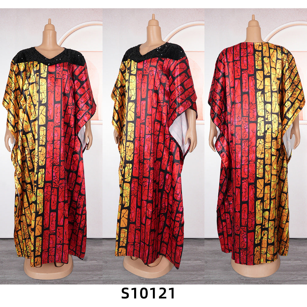African women's plus size color block maxi dress - cross-border e-commerce, ,  - fleece beaded sequin dress
