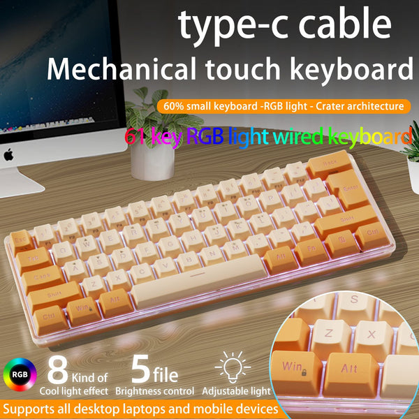 Customized 61-key color matching RGB light high-value mechanical feel TPC line compact game film keyboard