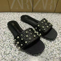 Za's 2025 new women's shoes - direct export, new metal stud flat sandals, square toe women's shoes, versatile style