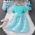 Girls' dress for toddlers and young children, 3d rose and bow dress