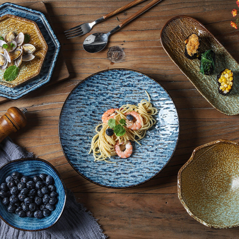 Japanese retrostylish bowls and plates hotel tableware combination kiln ceramic western dinner plate sushi plate steak plate suit