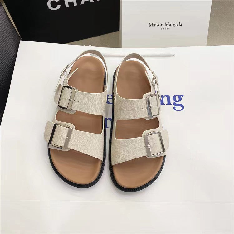 2025 retro birkenstock-style double strap sandals for women - summer outdoor wear, soft sole, chunky platform, roman-style thong sandals, open toe beach sandals