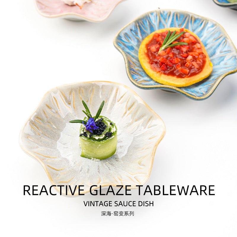 Japanese retro dipping sauce dish ceramic seasoning dish home restaurant stylish high-value seasoning snack dish cold dish plate