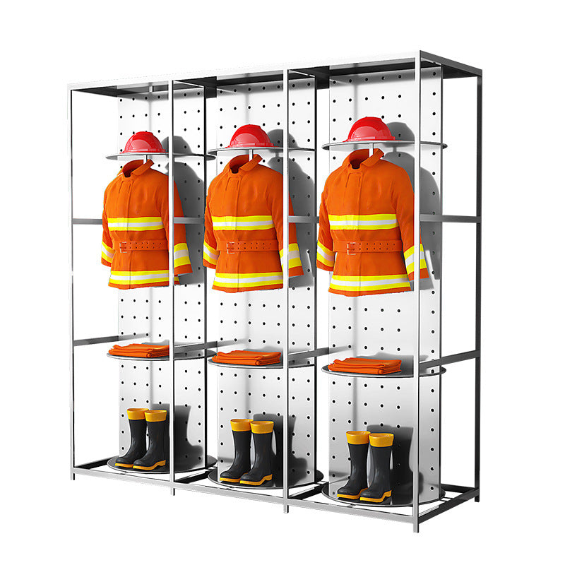 Stainless steel fire fighting clothes rack Double-sided rotating rescue team equipment rack Fire and chemical protection life-saving clothing storage rack