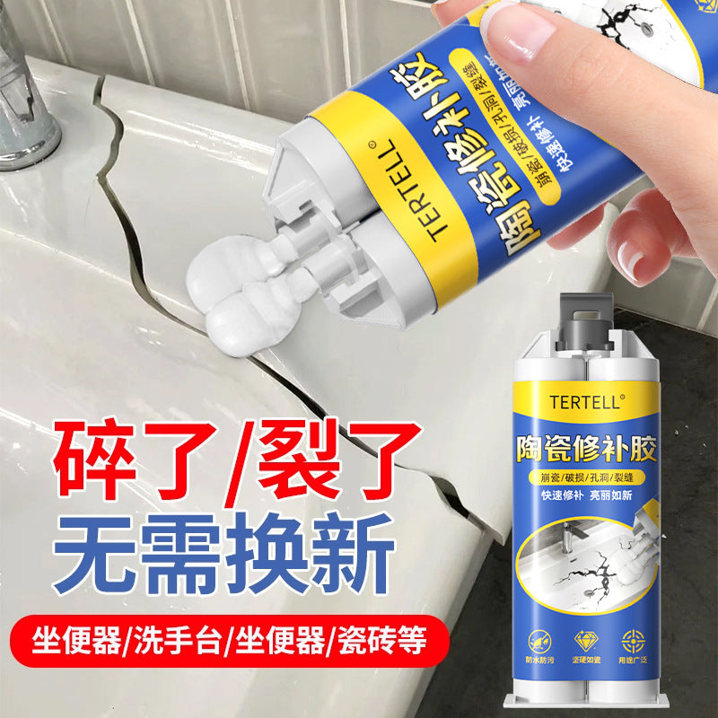Ceramic repair glue, white washbasin crack, damaged marble washbasin, toilet pothole plugging, tile glue