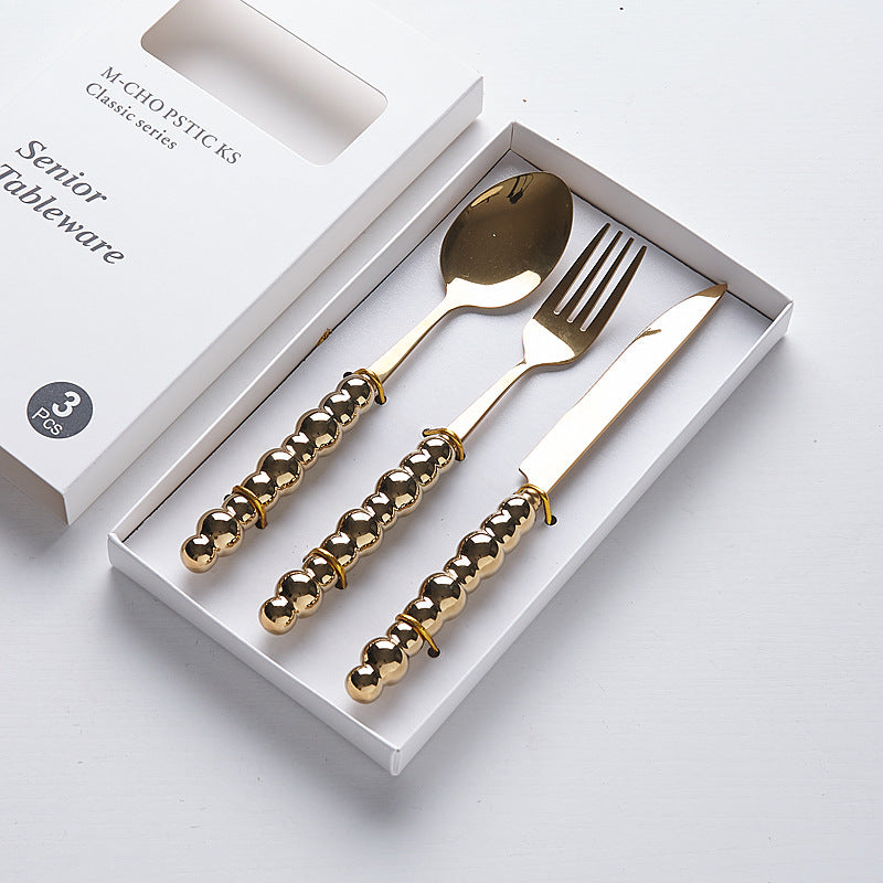 Luxury ceramic handle cutlery set - high-end stainless steel dinnerware gift box for home use - western style knives, forks, and spoons - perfect for gifting