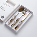 Luxury ceramic handle cutlery set - high-end stainless steel dinnerware gift box for home use - western style knives, forks, and spoons - perfect for gifting