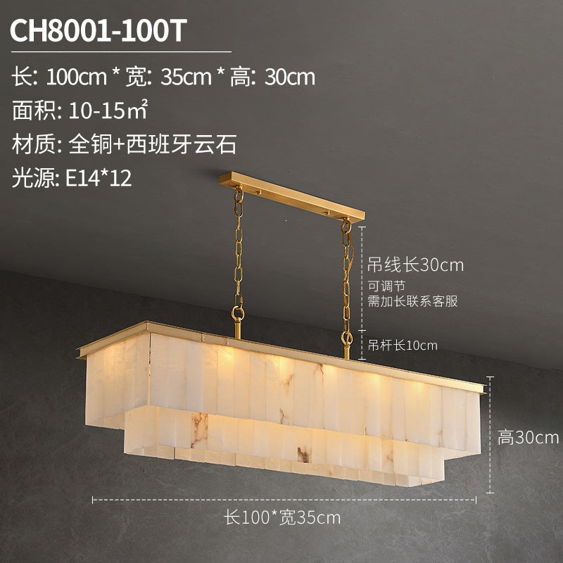 Modern minimalist spanish natural cloud marble translucent living room cross-border all-copper spanish cloud marble chandelier