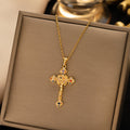 【titanium steel】necklace for women, cross-border fashion, full diamond colorful zircon cross pendant, high-end clavicle chain jewelry