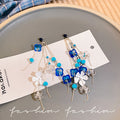 French chic tassel flower stud earrings - ethereal blue, fresh & elegant, unique long earrings for spring/summer beach looks