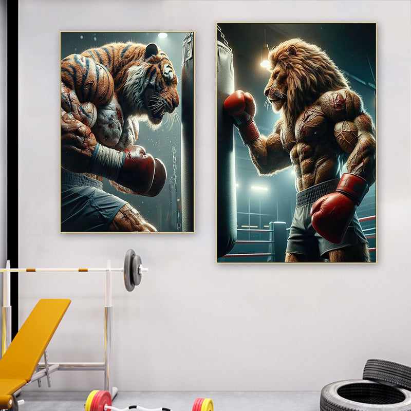Gym decorative painting industrial style boxing hall hanging painting taekwondo martial arts hall fighting creative animal cartoon mural