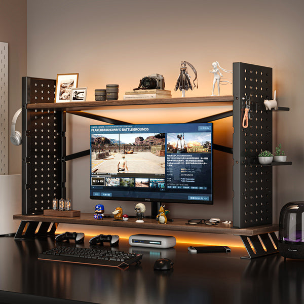 Monitor heightening rack desktop computer desk rack multi-layer wrought iron hole board multi-functional e-sports room storage rack