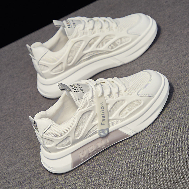Thick solewhite shoes women's 2026 summer new breathable mesh casual sneakers ins super popular easiest for match height increasing women's shoes